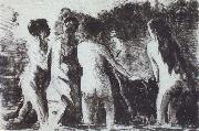 Camille Pissarro Line of bathers oil painting